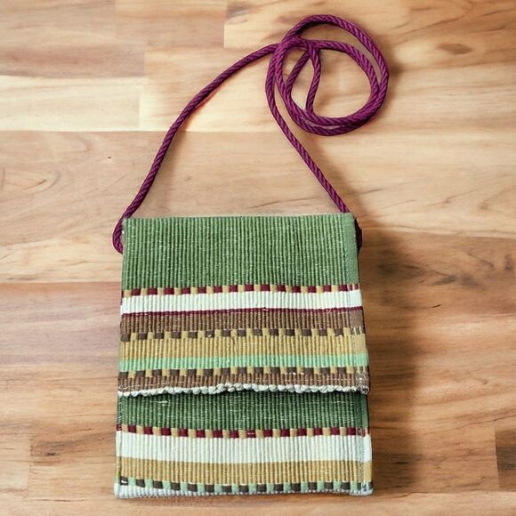 Woven Tapestry Fabric Shoulder Bag Cross Body Purse - Picture 1 of 9